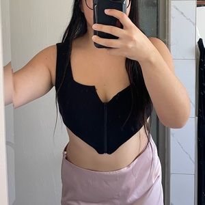 Aster Zipper Front Corset Crop Top Black (S/M)
